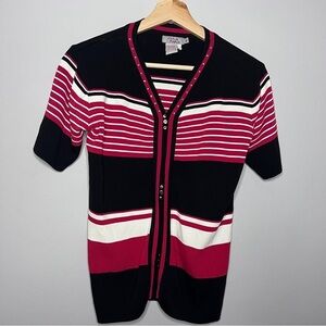 Paris Paris Red White Black Knit Top Size Medium EUC